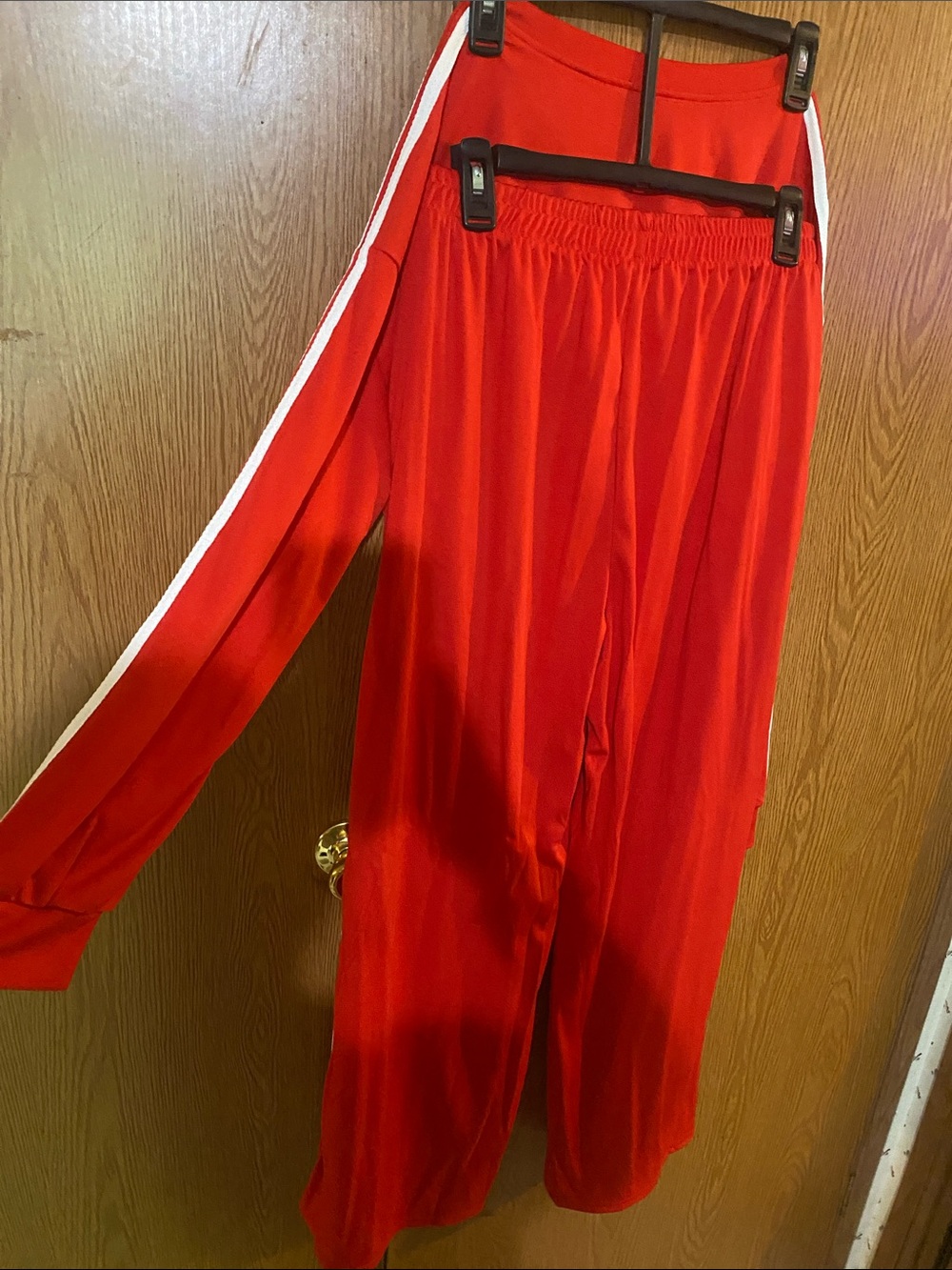 Hidden Women’s Red Track Pants & Matching Top Set with White Side Stripes - Picture 5 of 6